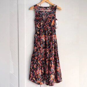 French Connection Cotton Twist Front Floral Midi Dress XS Multicolor NWT